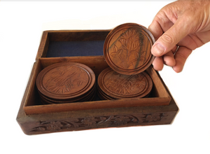 Vintage Hand Carved Indian Rosewood box & Coasters