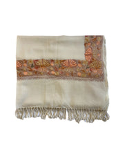 Load image into Gallery viewer, Darshan Chair Wool Meditation Shawl  - Cream with Floral Embroidered Border
