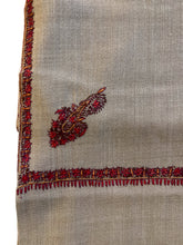 Load image into Gallery viewer, Foot Pillow Wool Meditation Shawl  - Tan with Embroidered Border
