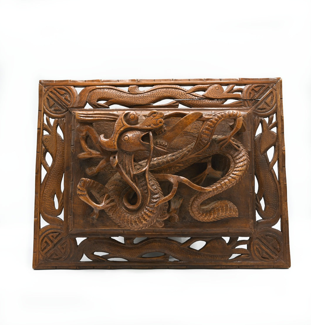Carved Wooden Dragon Wall Hanging- Raised Design