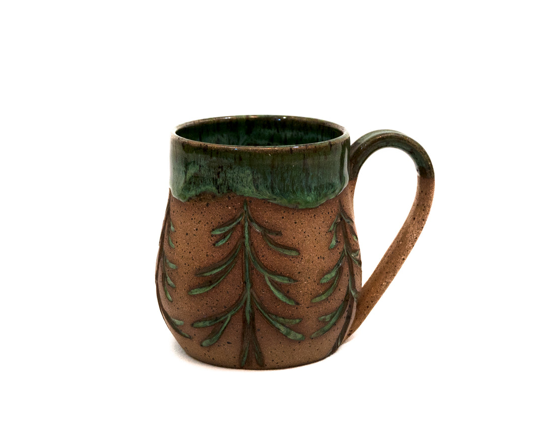 Unique Hand Crafted Forest Theme Pottery Mug